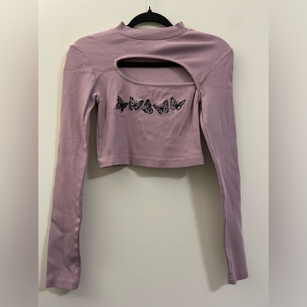 Urban Outfitters Butterfly Embroidered‎ Cutout Ribbed Crop Top - M